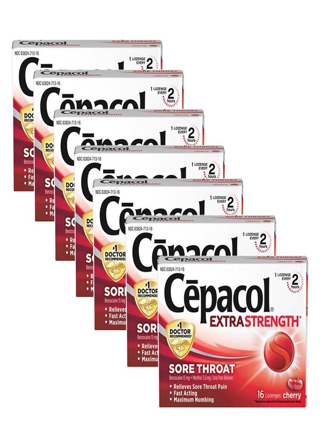 Cepacol Maximum Strength Throat Drop Lozenges, Cherry, 16 Count (Pack of 7) - Image 1